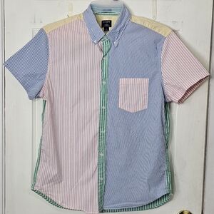 J.Crew Men's L Slim Fit Fun Stripe Multi-Color Short Sleeve Button Down Shirt 80